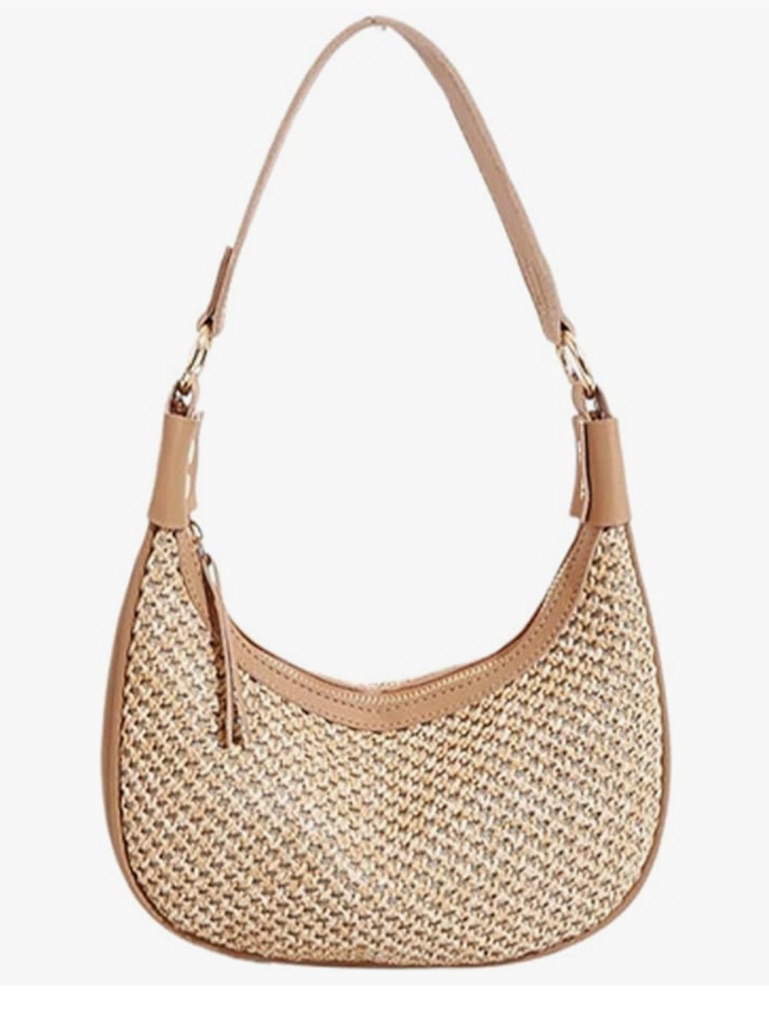 Straw Beach Shoulder Bags For Women Cute Small Crescent Tote Mini Clutch Purse